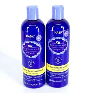 2 pk HASK Blue Chamomile & Argan Oil Blonde Care Shampoo 12oz‎ ea New Shelf Pull